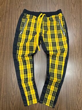 Civil Regime Black Yellow Plaid Jogger Track Pants Size XL New without Tags! ☠️